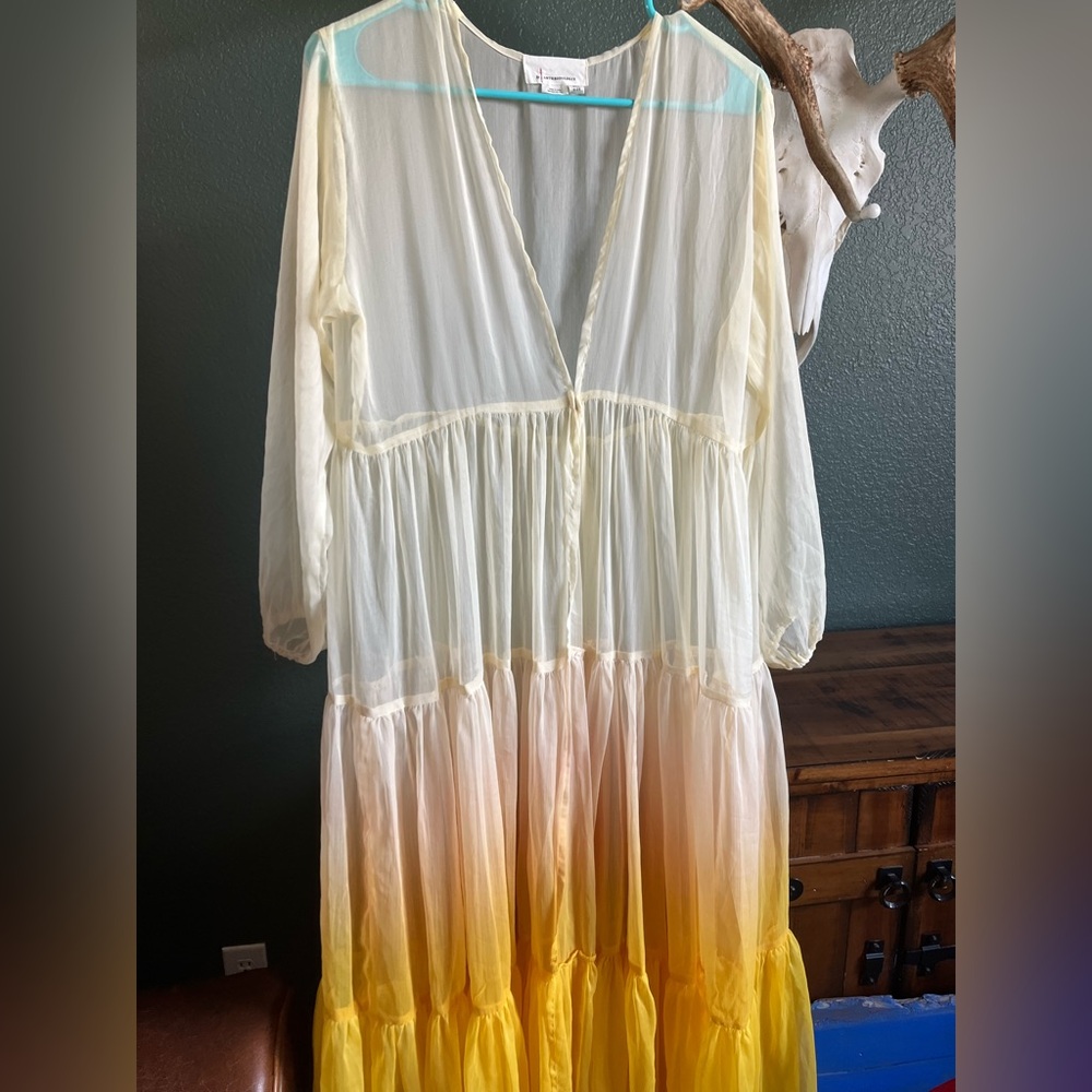 Anthropologie Sheer Ombre Tiered Maxi Dress - Yellow one size